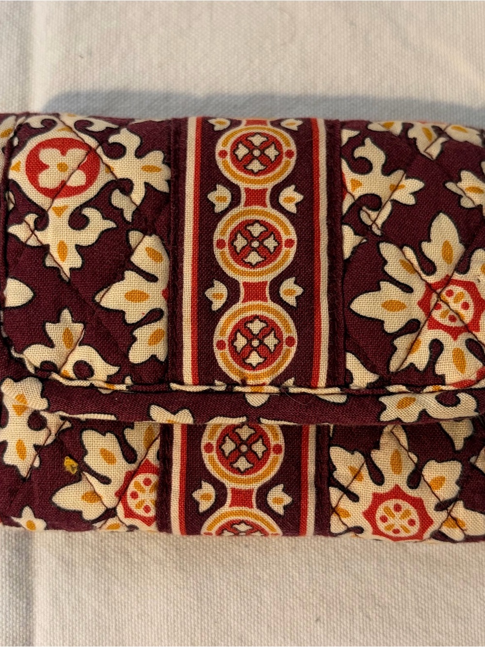 Vera Bradley Quilted Fold-Over Wallet in Burgundy, Cream, Mustard